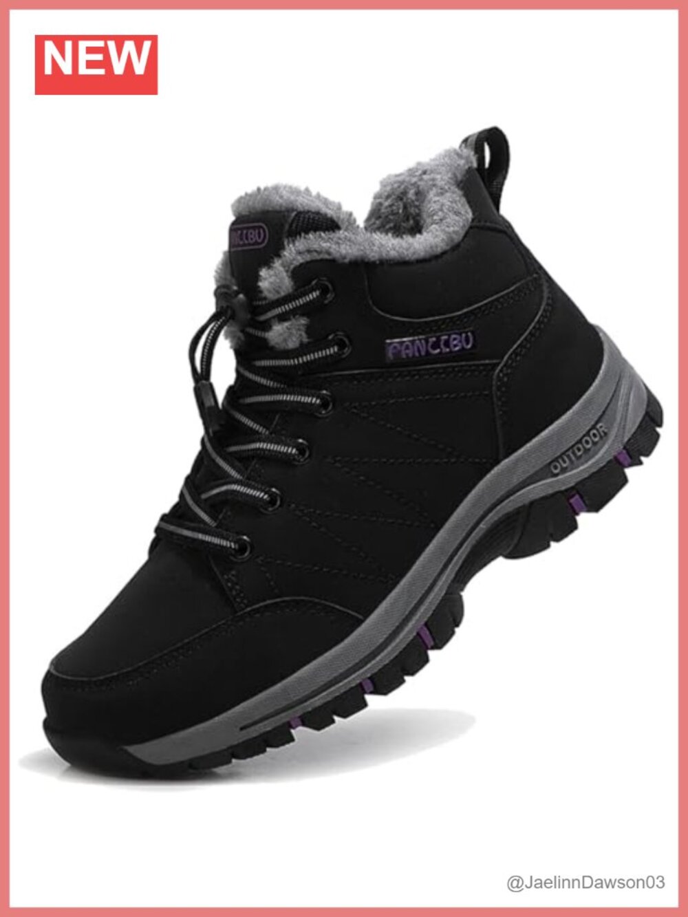 Faux Leather Fur Lined Ankle Snow Boots Water-Resistant Anti-Slip Winter